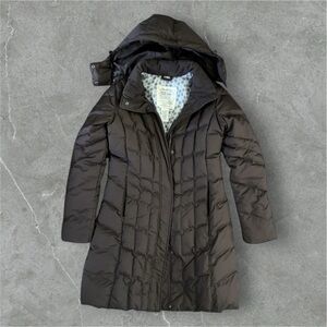 eddie bauer goose down knee lenght coat- brown, womens small